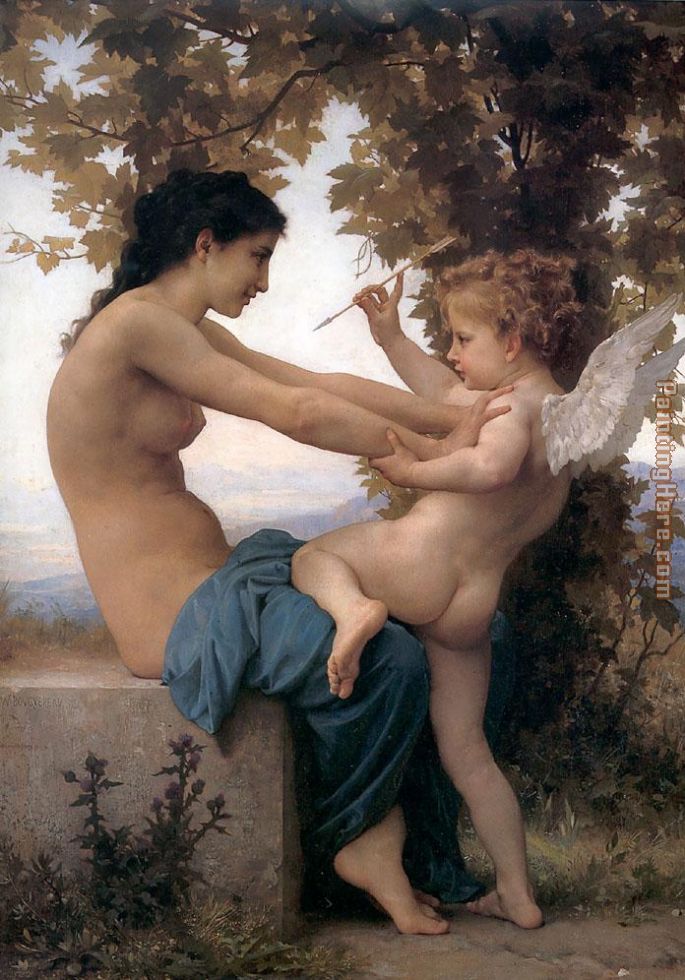 Young Girl Defending herself against Cupid painting - William Bouguereau Young Girl Defending herself against Cupid art painting